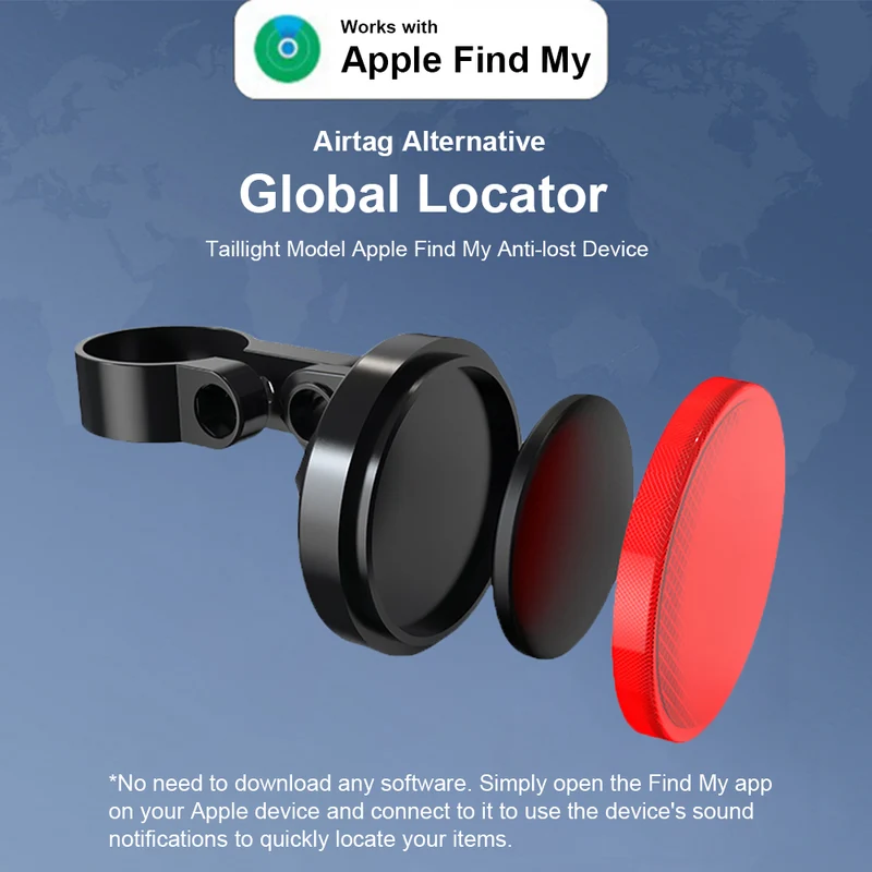 T02 Apple FindMy Bicycle Tail Light GPS Tracker - MFi Certified AirTag Alternative for Bike Security
