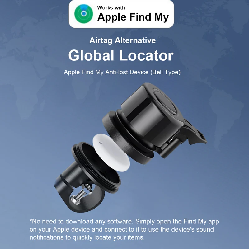 T01 Apple FindMy Bicycle Bell GPS Tracker - MFi Certified AirTag Alternative for Bike Security