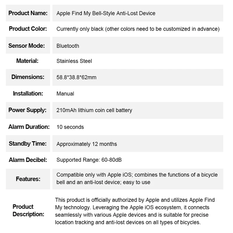 T01 Apple FindMy Bicycle Bell GPS Tracker - MFi Certified AirTag Alternative for Bike Security
