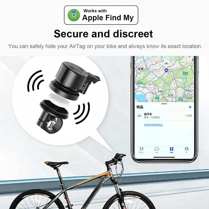 T01 Apple FindMy Bicycle Bell GPS Tracker - MFi Certified AirTag Alternative for Bike Security