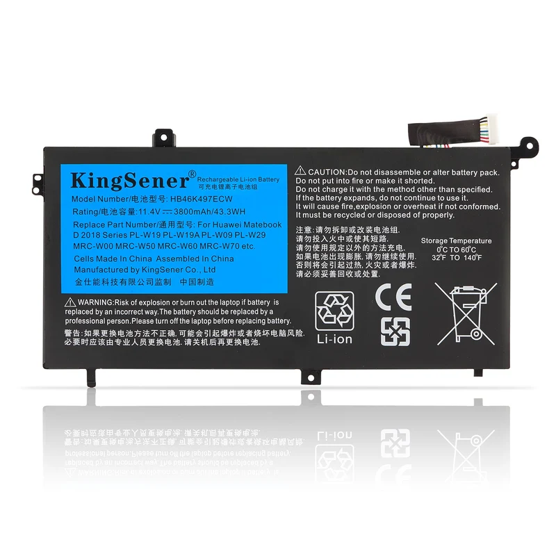 HB46K497ECW 3800mAh/42.2WH Laptop Battery For Huawei Matebook D 2018 PL-W19 MRC-W60 PL-W29 MRC-W00