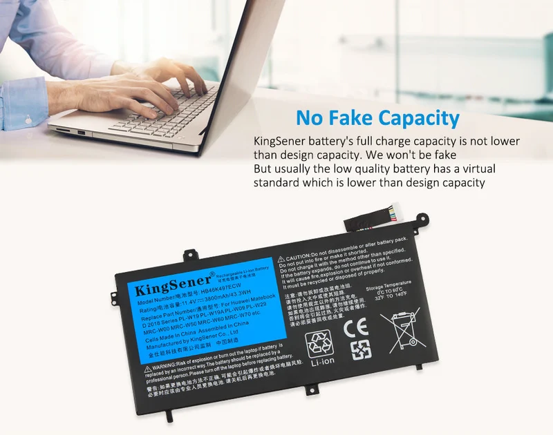 HB46K497ECW 3800mAh/42.2WH Laptop Battery For Huawei Matebook D 2018 PL-W19 MRC-W60 PL-W29 MRC-W00