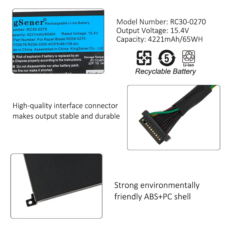 RC30-0270 Battery for Razer Blade 15 Base Stealth 2018 RZ09-03006 — 15.4V 65Wh
