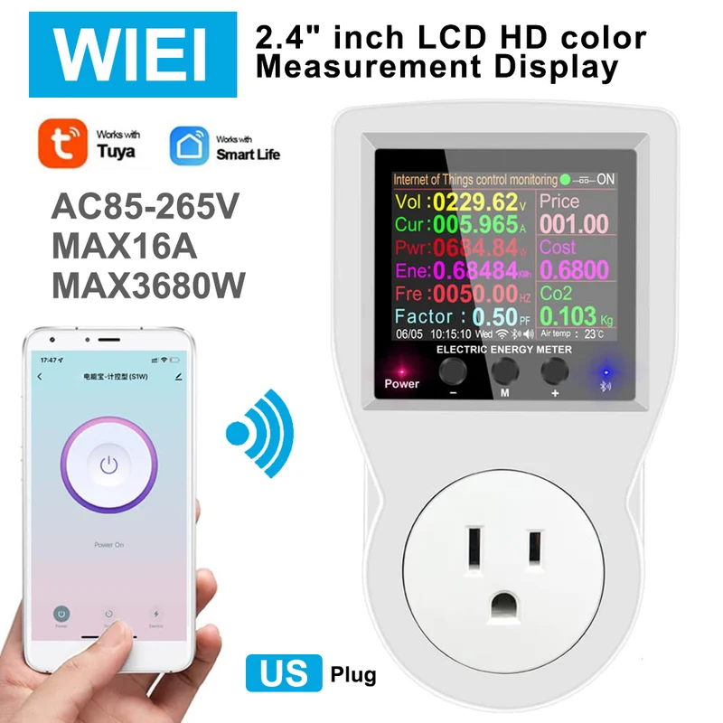 WiFi Smart Plug Power Meter – Remote Digital Voltage, Current, Wattage Monitor & Energy Analyzer