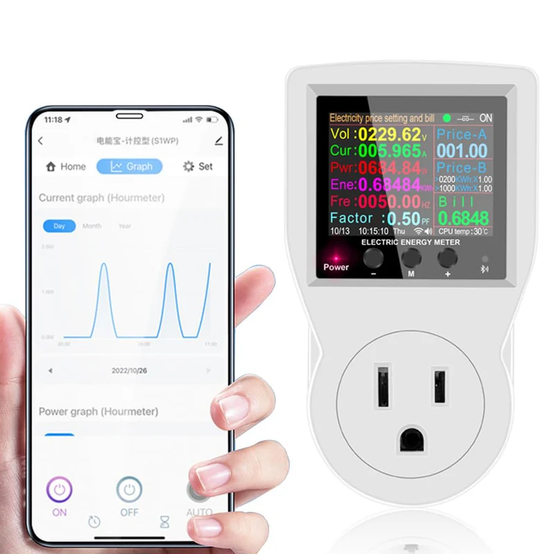 WiFi Smart Plug Power Meter – Remote Digital Voltage, Current, Wattage Monitor & Energy Analyzer