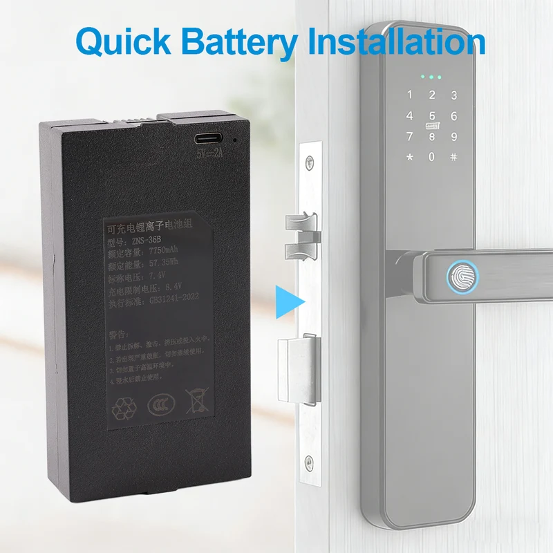 ZNS-36B 7500mAh Replacement Battery For Smart Door Lock C+C- 0 P-P+