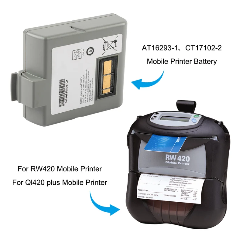 AT16293-1 CT17102-2 Replacement Battery For Zebra RW420 Ql420 plus Mobile Printer