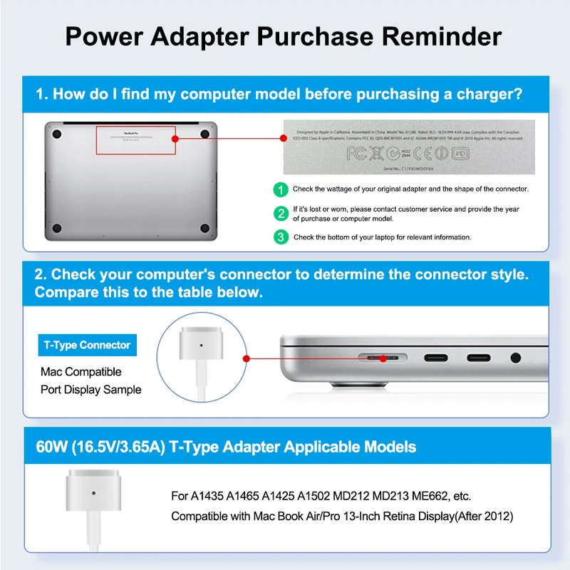 MacBook Pro Charger - 60W T-Tip Magnetic Charger Power Adapter