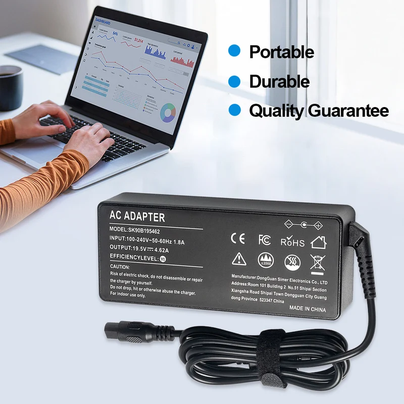 90W 19.5V 4.62A Universal AC Adapter Laptop Charger Compatible with Dell HP Acer Asus Lenovo Notebook