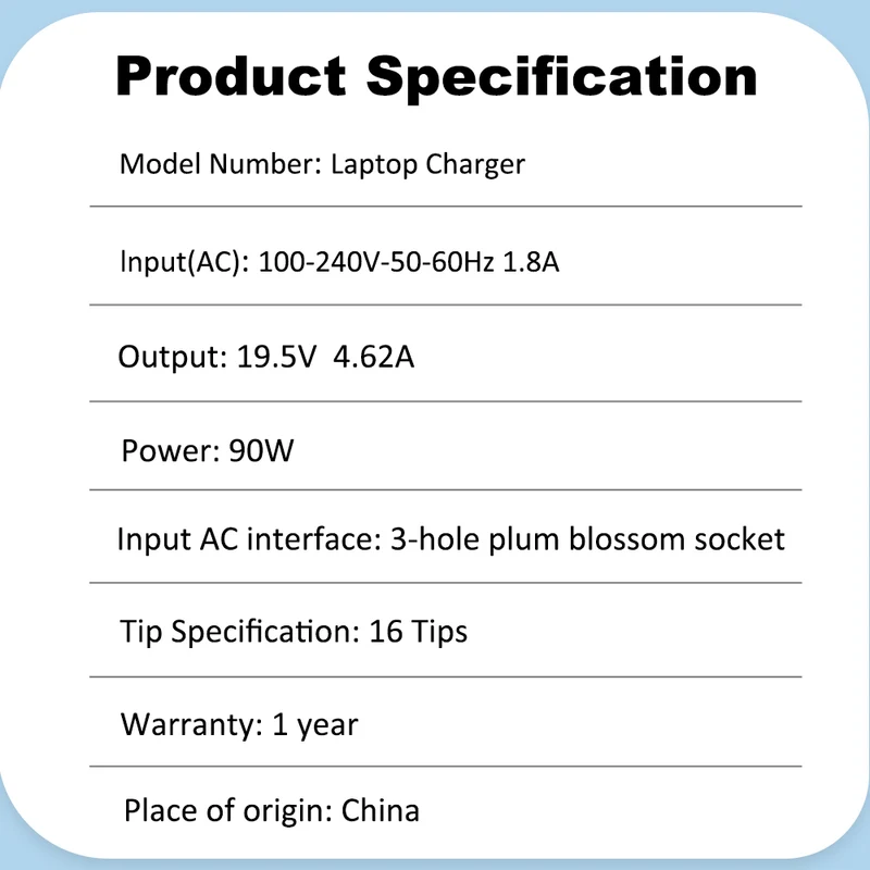 90W 19.5V 4.62A Universal AC Adapter Laptop Charger Compatible with Dell HP Acer Asus Lenovo Notebook