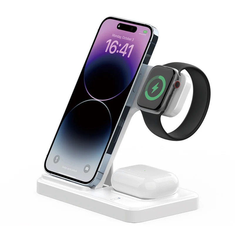 3-in-1 Wireless Charger for iPhone/Apple Watch/AirPods, Fast Charging Foldable Stand