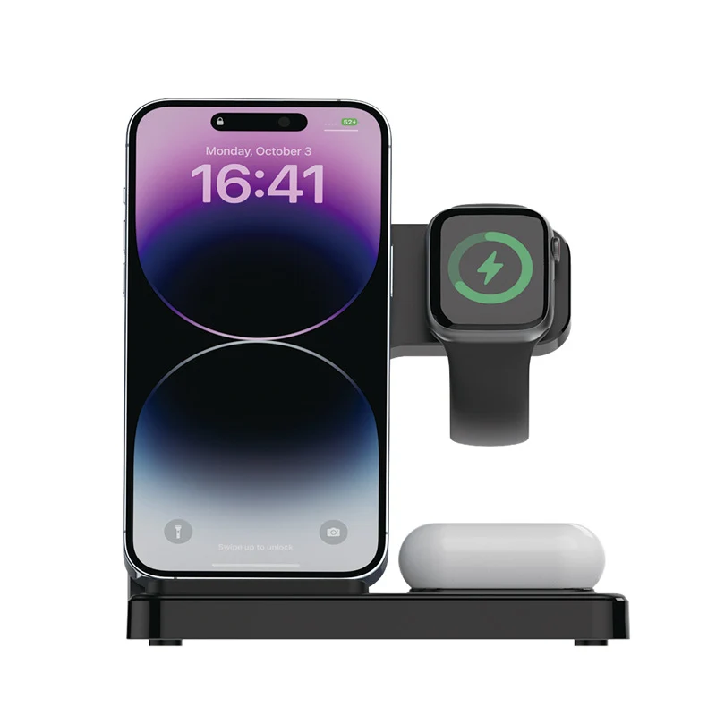 3-in-1 Wireless Charger for iPhone/Apple Watch/AirPods, Fast Charging Foldable Stand