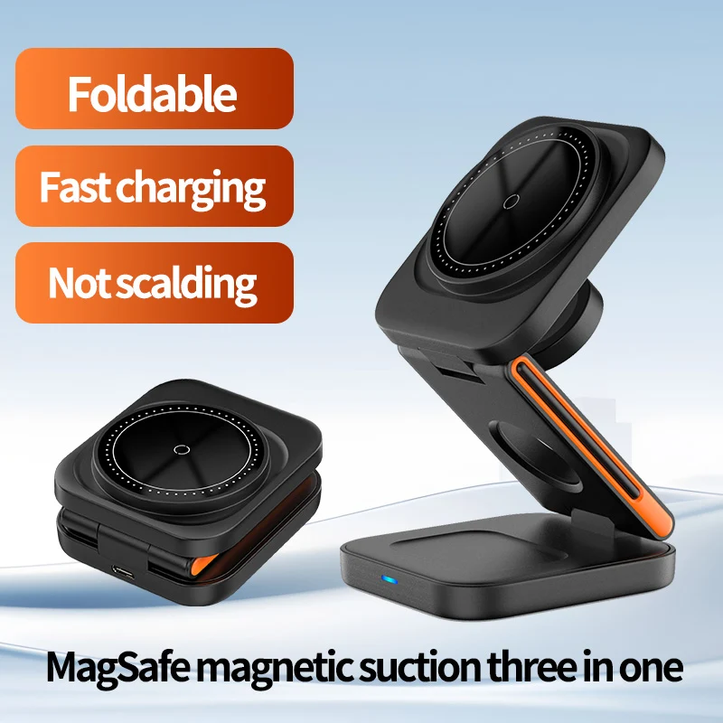Multi-Angle 3-in-1 Foldable MagSafe Charge Stand – Fast Charge iPhone/AirPods/Watch