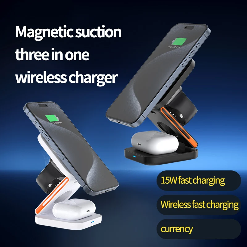 Multi-Angle 3-in-1 Foldable MagSafe Charge Stand – Fast Charge iPhone/AirPods/Watch