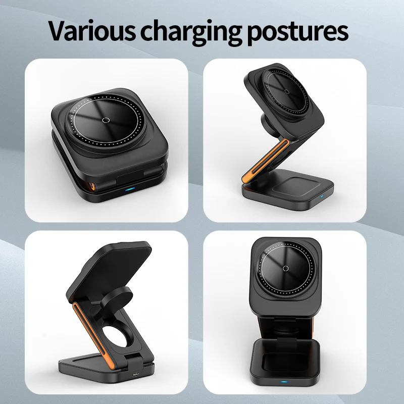 Multi-Angle 3-in-1 Foldable MagSafe Charge Stand – Fast Charge iPhone/AirPods/Watch