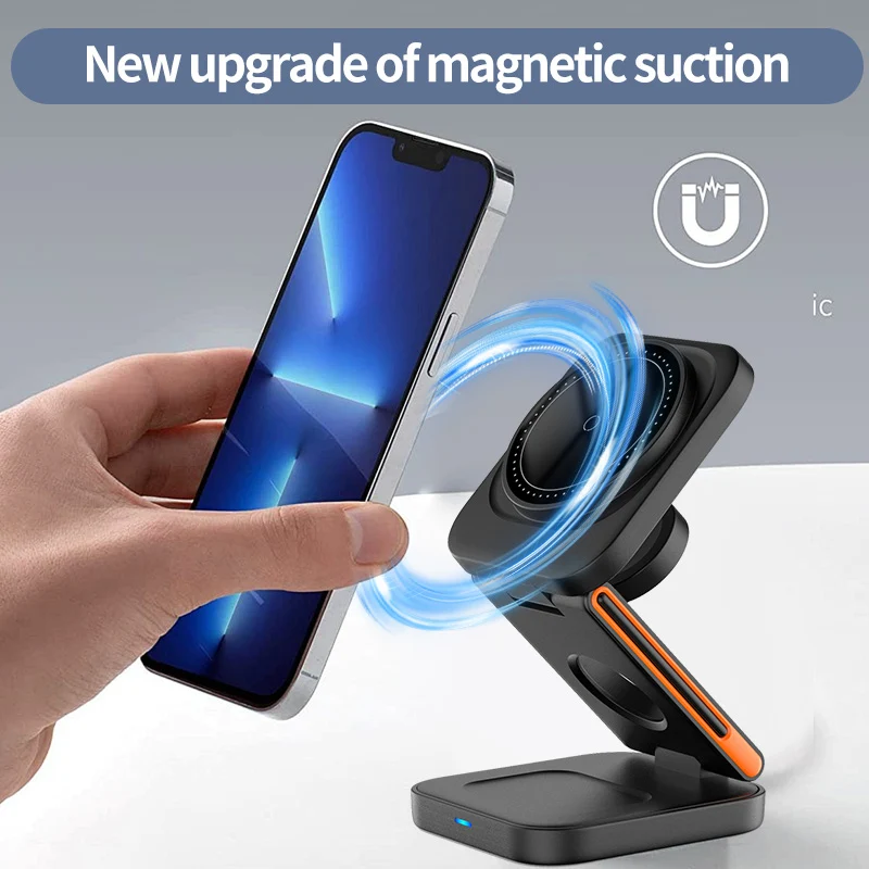 Multi-Angle 3-in-1 Foldable MagSafe Charge Stand – Fast Charge iPhone/AirPods/Watch