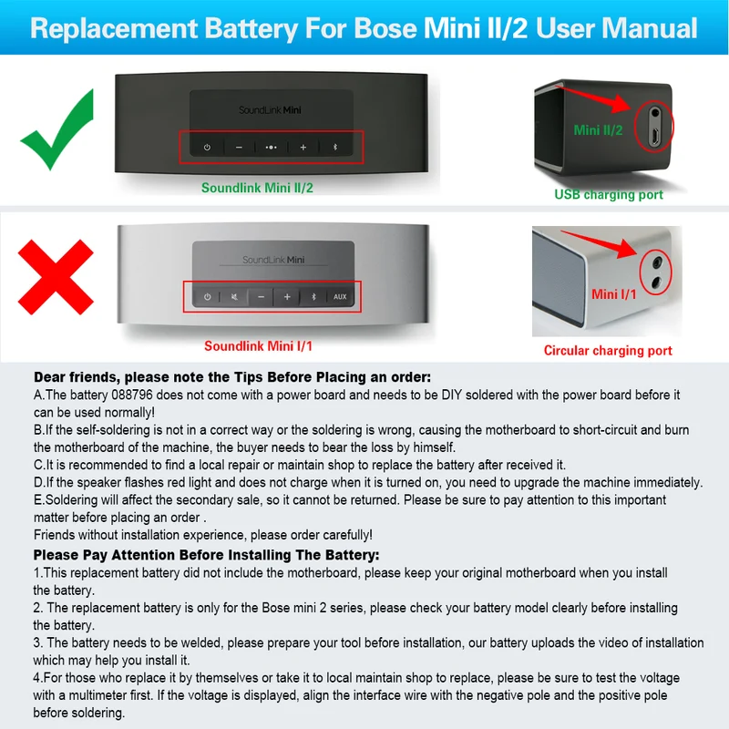 088796 Battery for Bose SoundLink Mini II 7.4V 19.24Wh