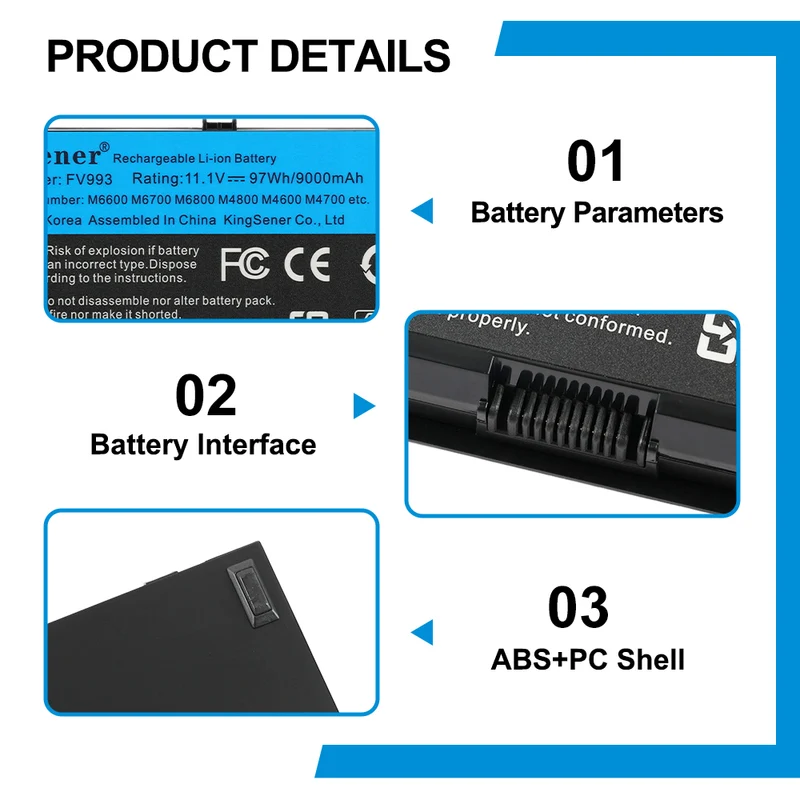 FV993 Battery for Dell Precision M6600 M6700 M6800 M4800 M4600 M4700 — 11.1V 97Wh