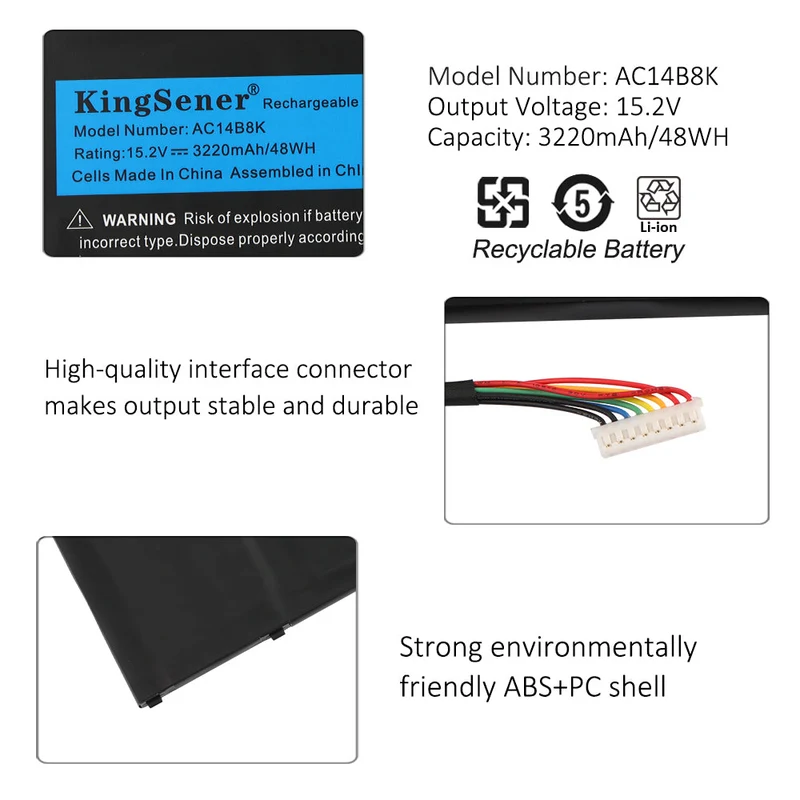AC14B8K Battery for Acer Swift 3 Aspire Spin 5 — 48Wh 15.2V