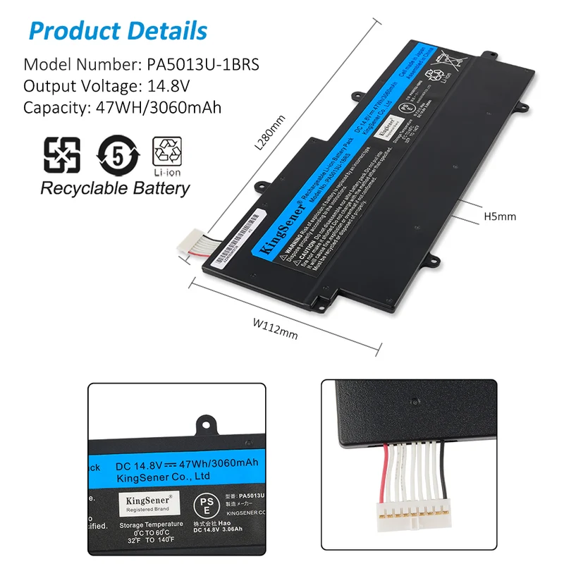 PA5013U-1BRS Battery for Toshiba Portege Z830 Z835 Z930 Z935 Ultrabook — 14.8V 47Wh