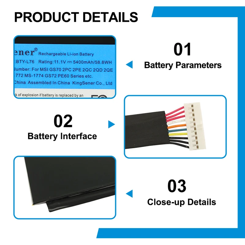 BTY-L76 Laptop Battery For MSI GS70 2OD 2PC 2PE 2QC 2QD 2QE GS72 MS-1771 MS-1772 MS-1773 MS-1774 MEDION X7613 MD98802 | KingSener