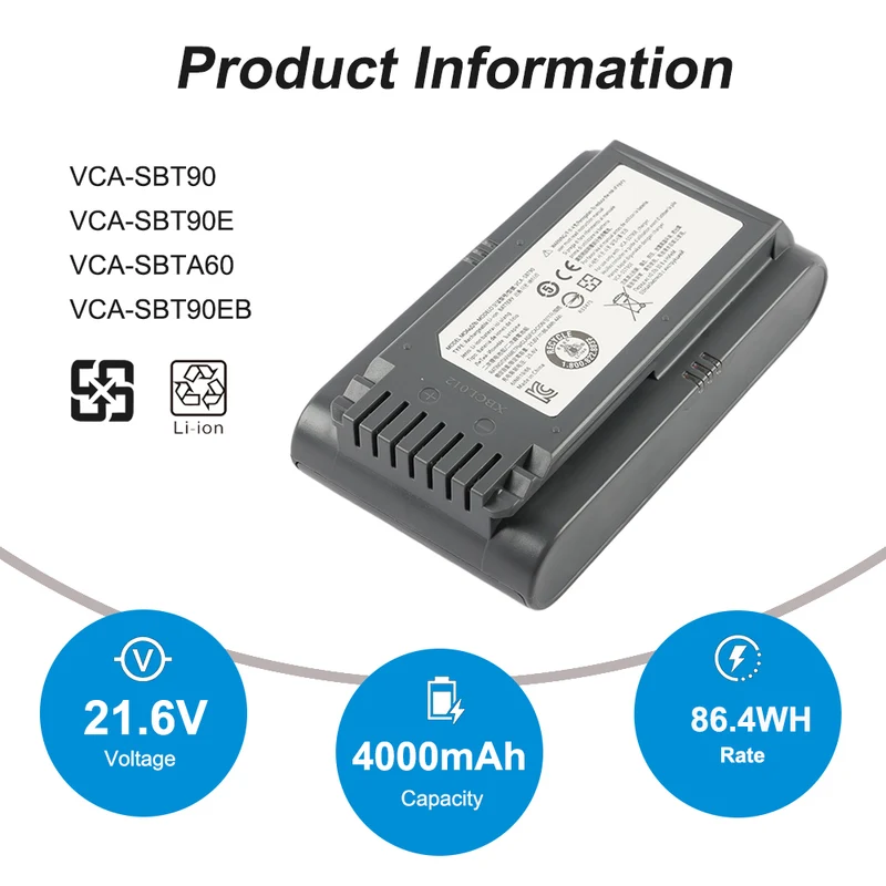 VCA-SBT90 Replacement Battery For Samsung Vacuum Cleaner JET70 VS15T7032P4