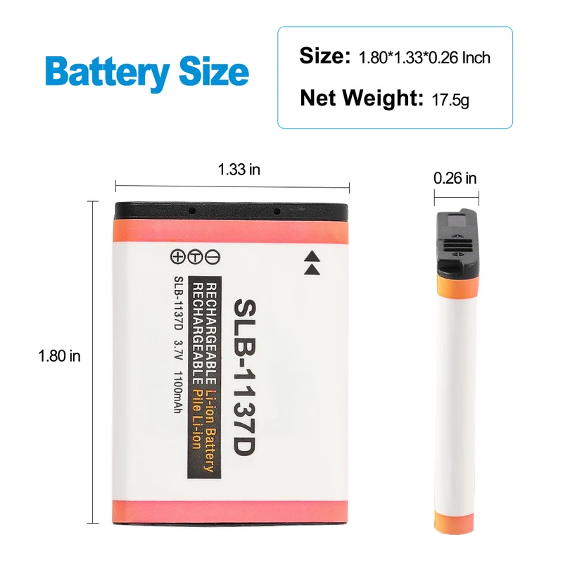 SLB-1137D Replacement Camera Battery For Samsung NV11 NV100 NV30 NV40 I80 I85 NV103