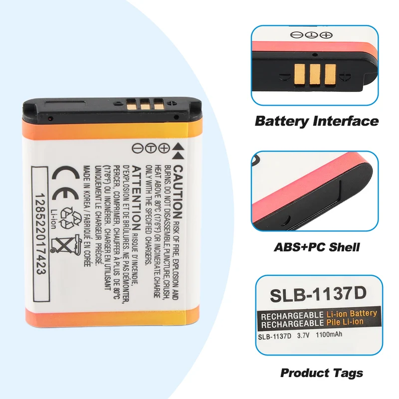 SLB-1137D Replacement Camera Battery For Samsung NV11 NV100 NV30 NV40 I80 I85 NV103