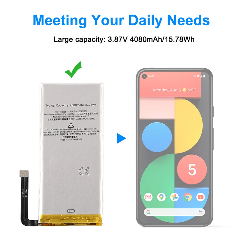 GTB1F Replacement Battery For Google Pixel 5