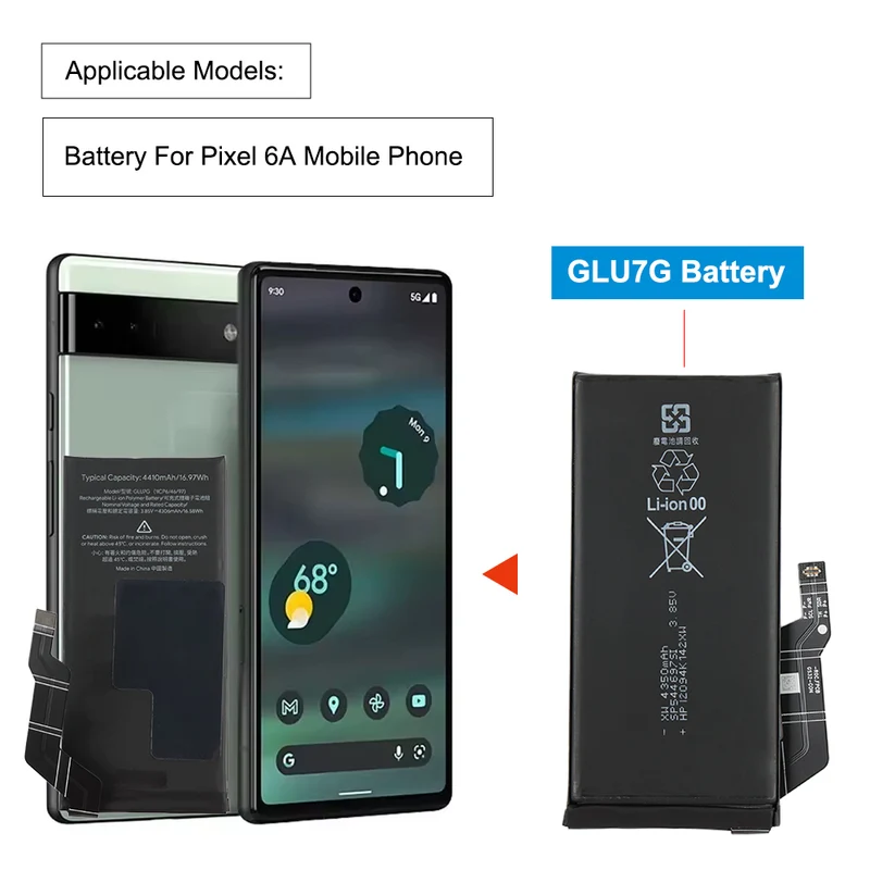 GLU7G Replacement Battery For Google Pixel 6A GX7AS GB62Z G1AZG