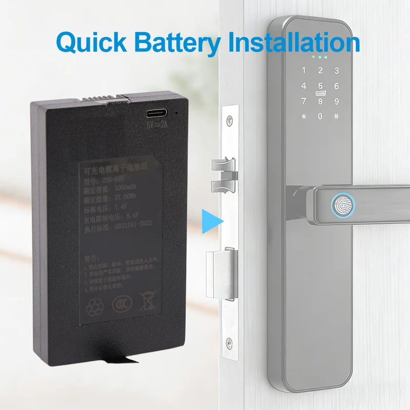 Replacement Battery C+ C- 0 P- P+ 5000mAh For Smart Door Lock ZNS-09B
