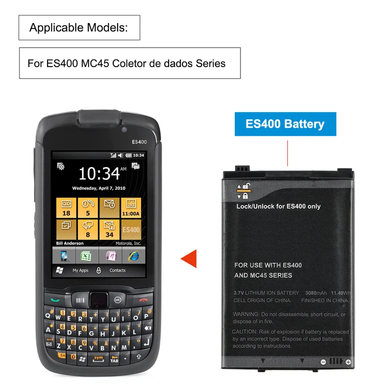 Replacement Battery For Symbol Motorola ES400 MC45 Coletor de dados Series