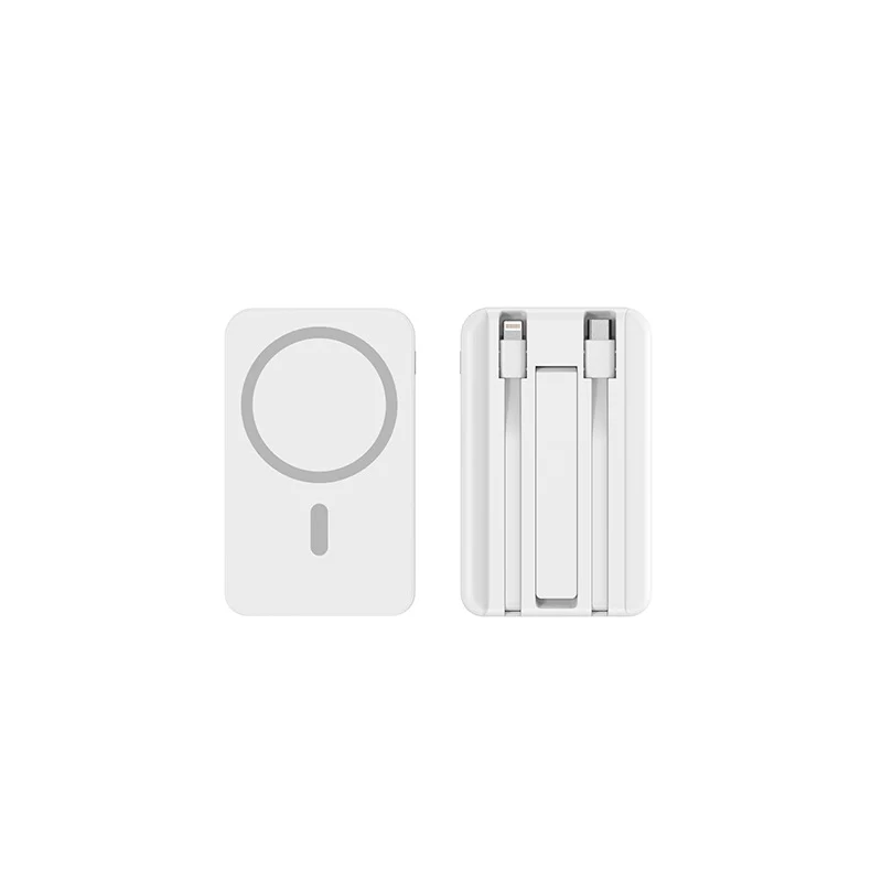 10000 mAh magnetic wireless power bank with built-in cable, super fast charging power bank Magsafe