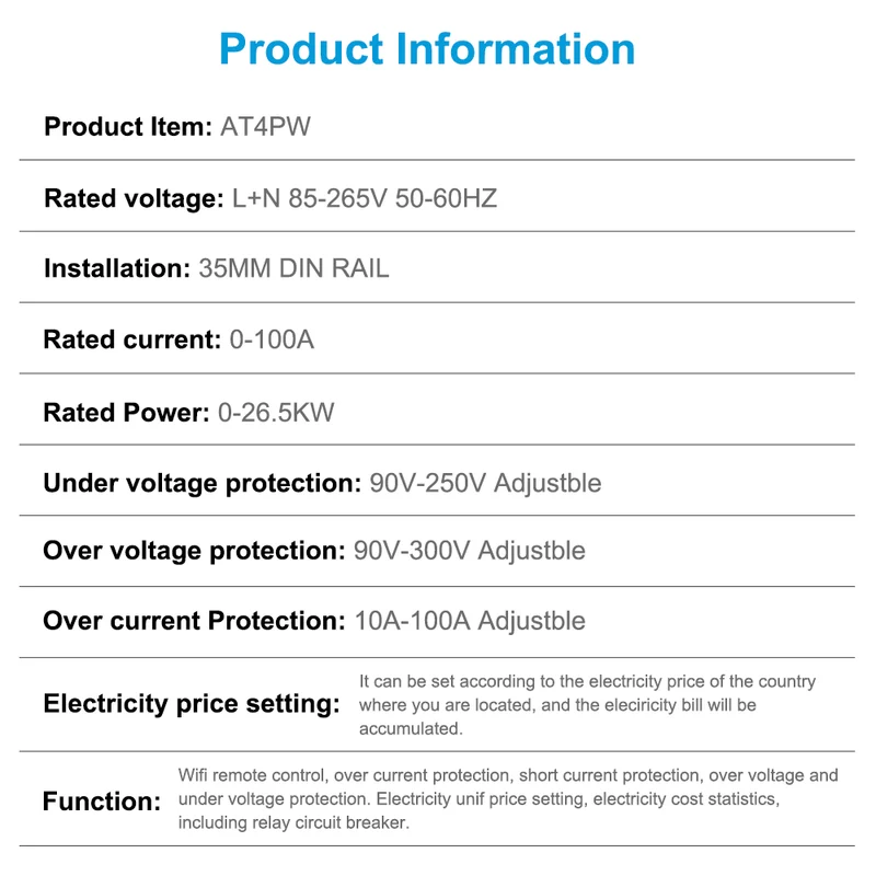 UAMOU AT4PW 100A Power Monitor Fit for Tuya Din Rail Smart Switch Remote Control AC