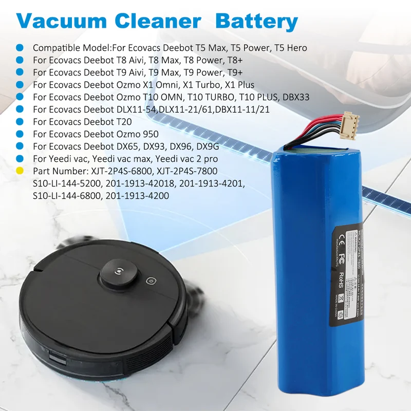 XJT-2P4S 6800mAh Replacement Battery For ECOVACS 950 T8 T8+T5 T10 T9 X1 DX6