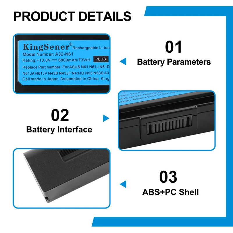 5200mAh A32-N61 Battery For ASUS n61 n61j n61d n61v n61vg n61ja n61jv m50s n43s n43jf n43jq n53 n53S n53Sv a32-m50