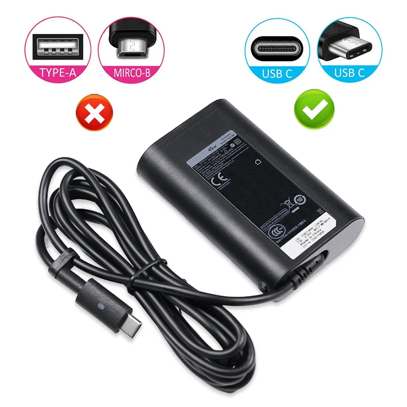 45W USB-C Type C AC Adapter Charger Power Supply for Dell XPS 13