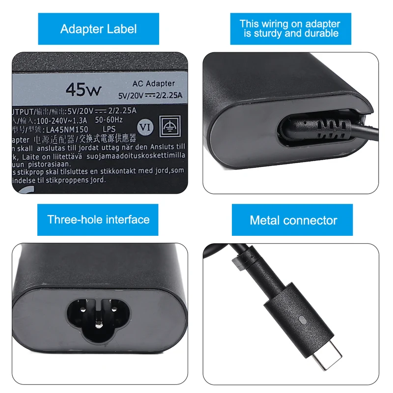 45W USB-C Type C AC Adapter Charger Power Supply for Dell XPS 13