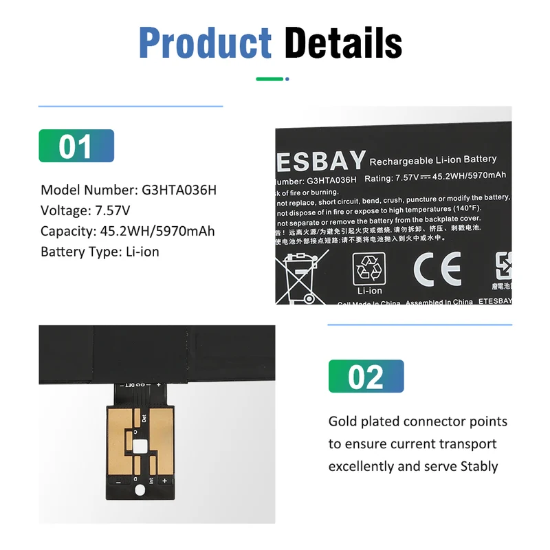 G3HTA036H Laptop Battery for Microsoft Surface Book 1769 Open Box