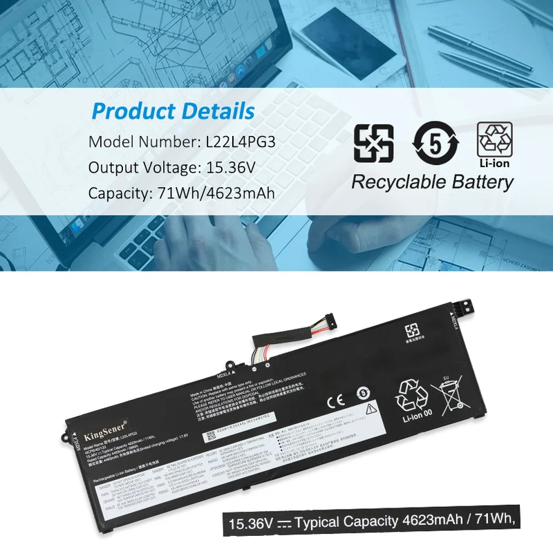 KingSener L22L4PG3 Replacement Battery For Lenovo 5B11K39344 5B11N45410 L22M4PG3 15.36V