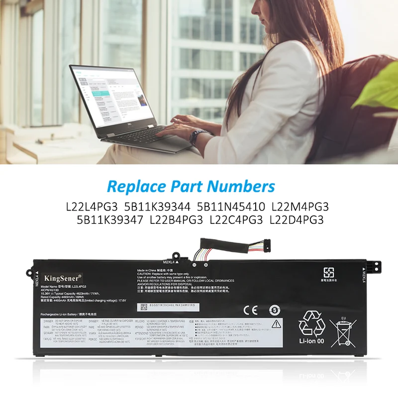 KingSener L22L4PG3 Replacement Battery For Lenovo 5B11K39344 5B11N45410 L22M4PG3 15.36V
