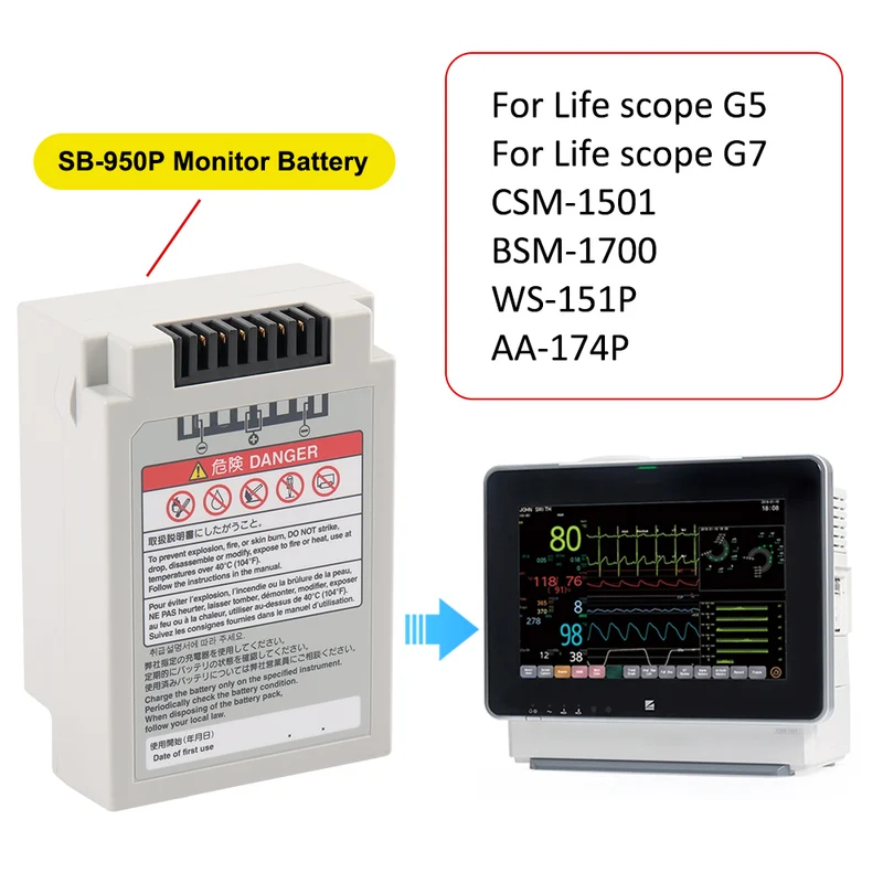 SB-950P Battery For Nihon Kohden Life scope G5 BSM-1700 WS-151P AA-174P BEDSIDE MONITOR