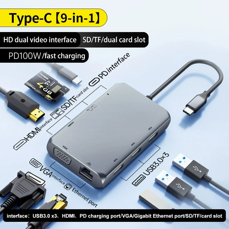Docking Station Type-C to HDMI cable for screen mirroring suitable for Notebooks Ethernet converter fast charging port iPad tablet USB extender