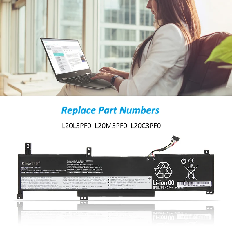L20C3PF0 L20L3PF0 L20M3PF0 Laptop Battery For Lenovo IdeaPad 3-14ITL6 3-15ITL6 3-17ITL6 S14 G2 V14 V15 G2 G3 V17 G2 K14 21CS, 21CT, 21CV, 21CU | KingSener