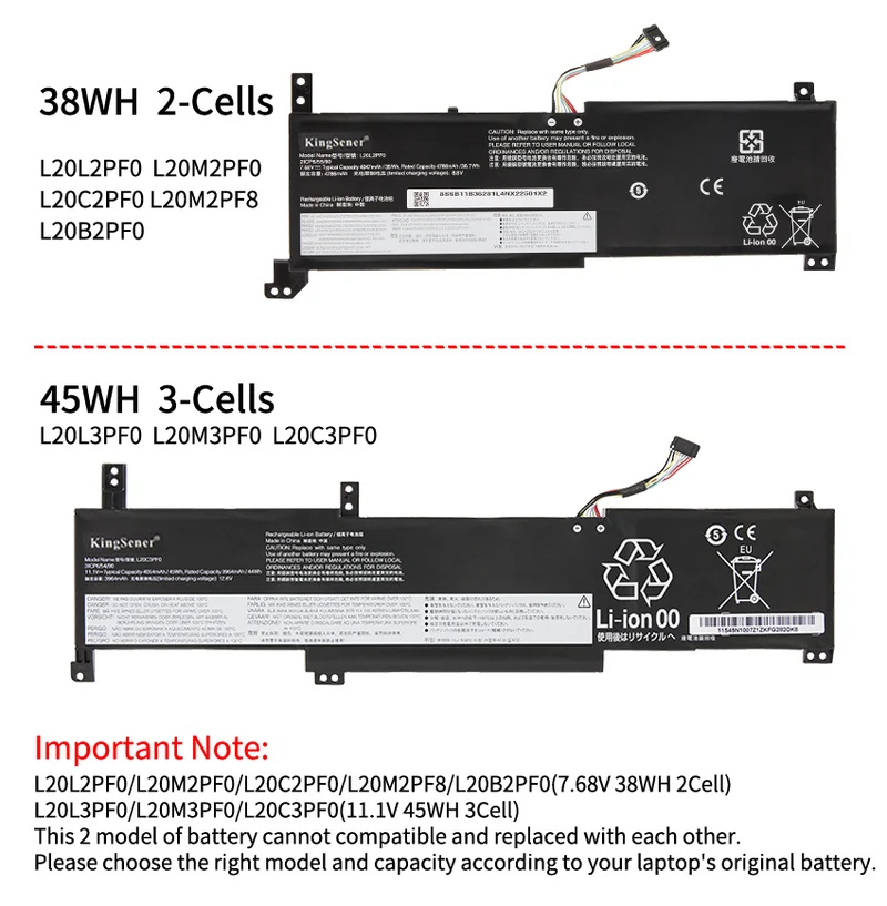 L20C3PF0 L20L3PF0 L20M3PF0 Laptop Battery For Lenovo IdeaPad 3-14ITL6 3-15ITL6 3-17ITL6 S14 G2 V14 V15 G2 G3 V17 G2 K14 21CS, 21CT, 21CV, 21CU | KingSener