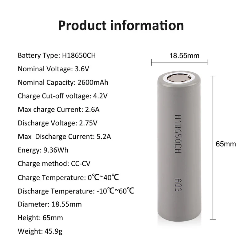 6PCS 18650 2600mAh H18650CH 3.6V Li-ion Battery