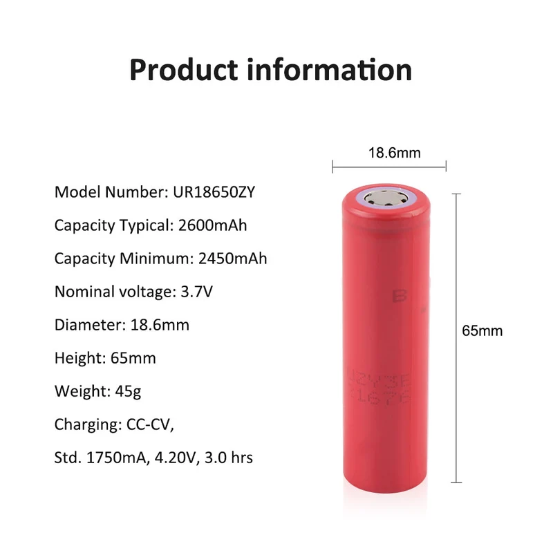 6PCS UR18650ZY For sanyo 18650 3.7v 2600mah li-ion battery cell