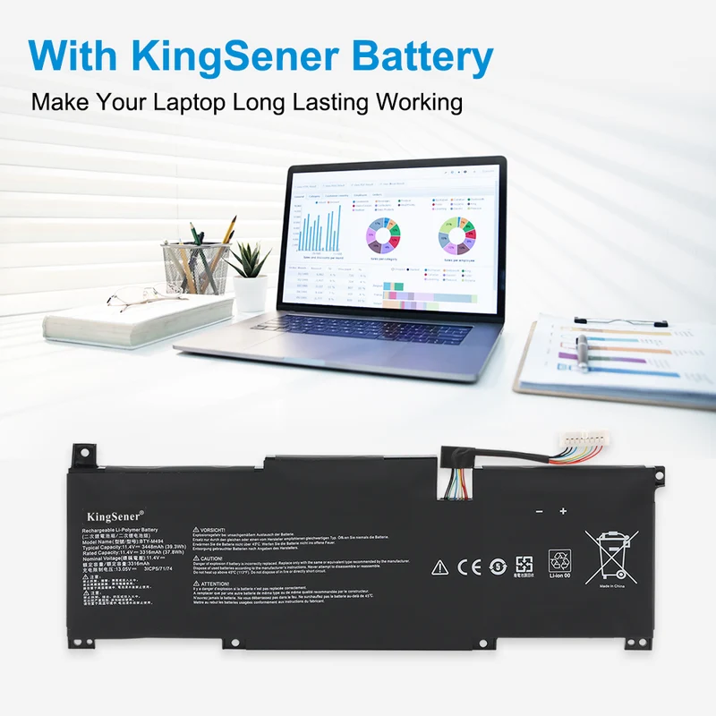BTY-M494 3ICP5/71/74 Laptop Battery For MSI Modern 15 H C13M B13M Modern 14 C11M 39.3WH | KingSener