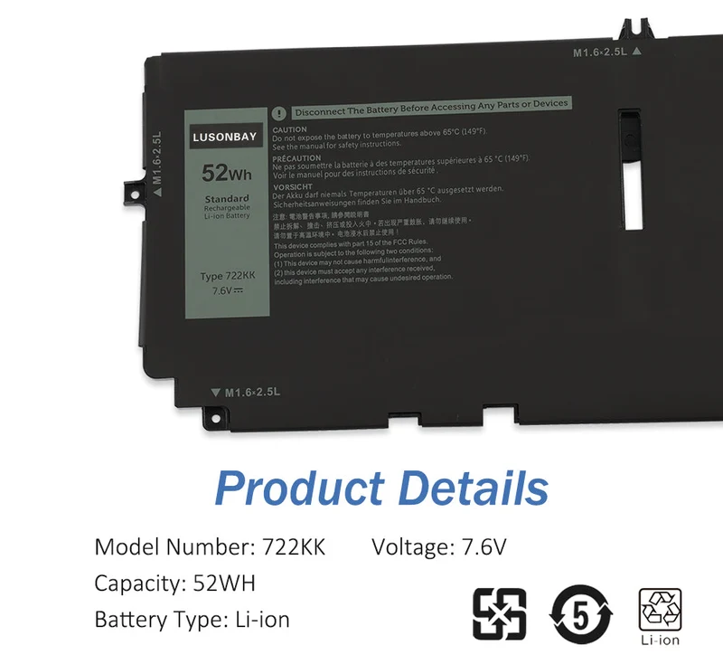 722KK Laptop Battery For Dell XPS 13 9300 9310 9380 Series P117G P117G001 P117G002 2XXFW FP86V WN0N0 | LUSONBAY CA Stock