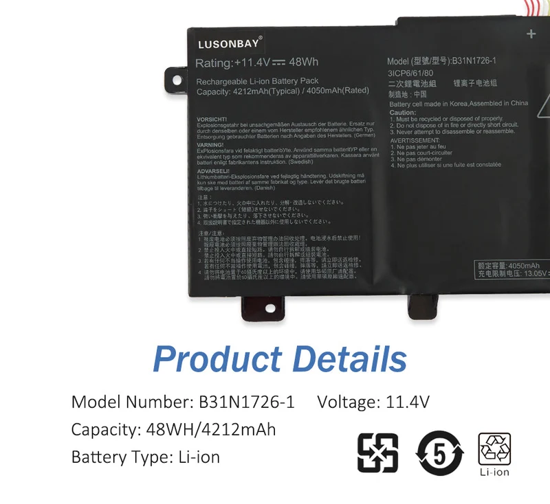 B31N1726 Laptop Battery For ASUS TUF Gaming FX80 FX86 FX504 FX504G FX504GM FX505 FX505G FX505DT FX505GE A15 FA506 | CA Stock